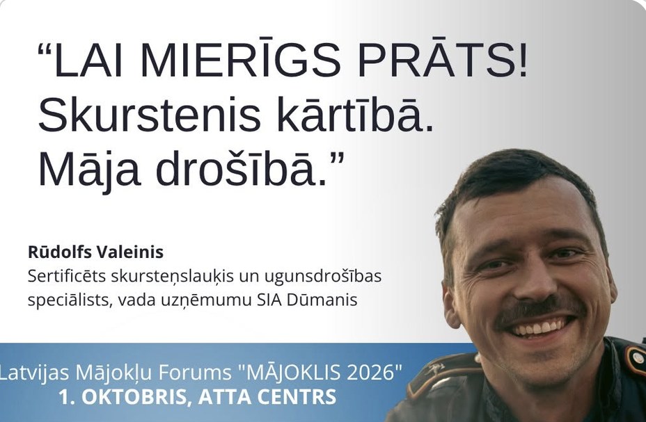 Rūdolfs Valeinis uzstājas Latvijas Mājokļu forumā MĀJOKLIS 2026 — «Lai mierīgs prāts! Skurstenis kārtībā. Māja drošībā.»
